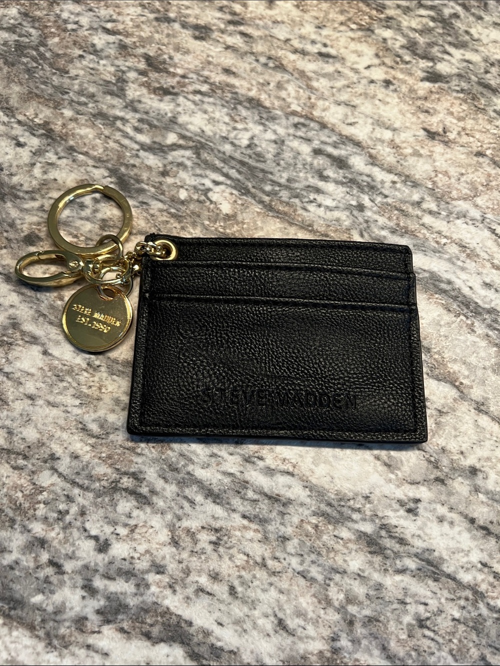 Steve Madden Black Cardholder Keyring with Gold Hardware GUC